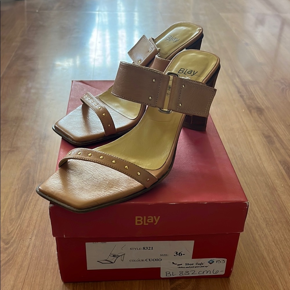 Tan European leather  Heel Sandals with a Velcro Ankle Strap
